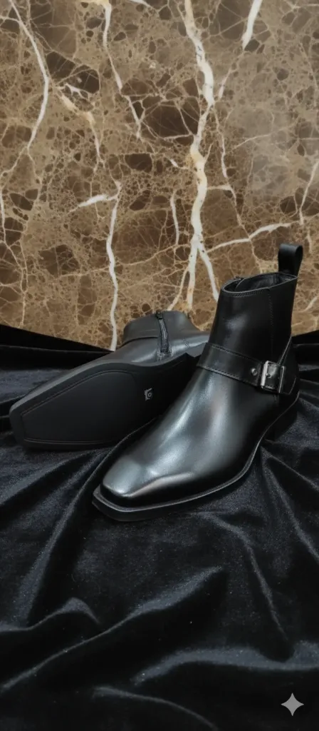 NAQSHHIDE Signature Black Strap boots
